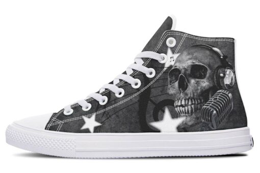 skull mic and stars high top canvas shoes