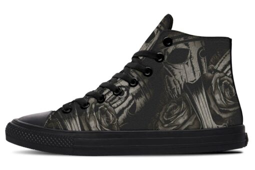 skull pistons and roses high top canvas shoes