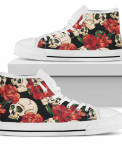skull red rose unisex high top canvas shoes