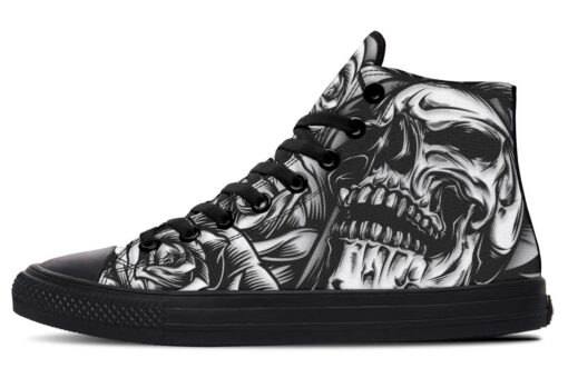 skull rose cartoon style high top canvas shoes