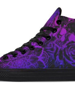 skull rose purple blue high top canvas shoes