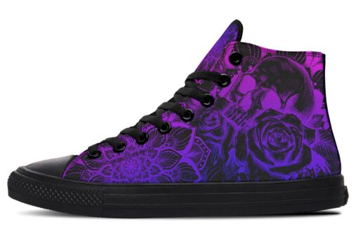 skull rose purple blue high top canvas shoes