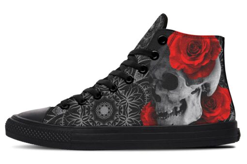 skull roses and mandala art high top canvas shoes