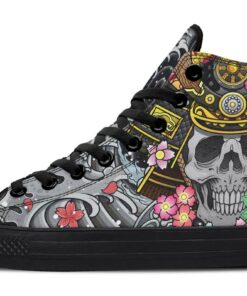 skull samurai and flowers high top canvas shoes