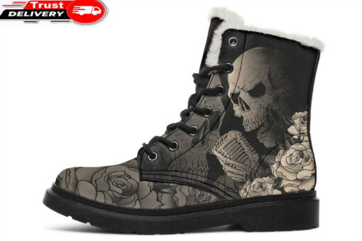 skull singer faux fur leather boots
