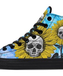 skull sunflower high top canvas shoes