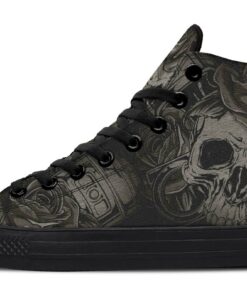 skull tattoo pistons and roses high top canvas shoes