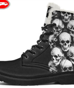 skull tower faux fur leather boots
