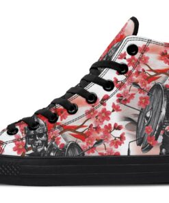 skull warrior and red flowers high top canvas shoes
