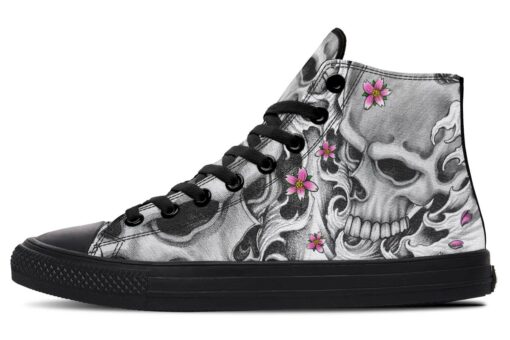 skull waves pink flowers high top canvas shoes