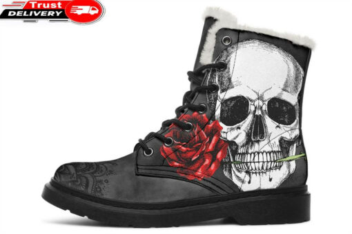 skull with a rose faux fur leather boots