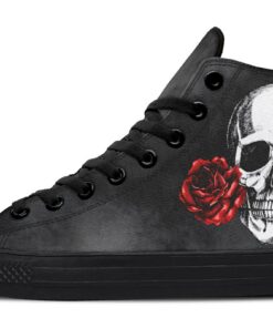 skull with a rose high top canvas shoes