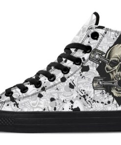 skull with piston high top canvas shoes