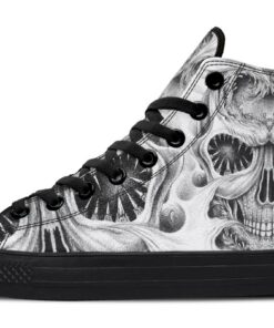 skull with waves tattoo high top canvas shoes