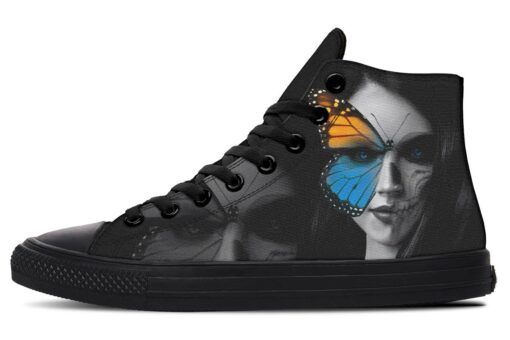 skull woman and butterfly high top canvas shoes