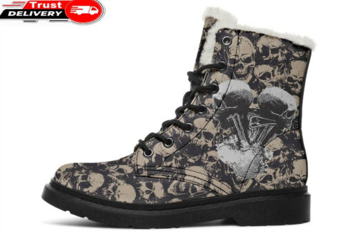 skulled engine faux fur leather boots