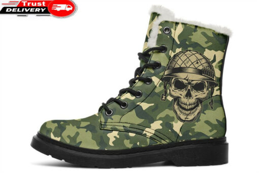 soldier skull faux fur leather boots