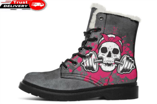 splat skull faux fur leather boots