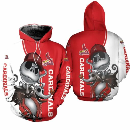st louis cardinals jack skellington and zero 3d hoodie