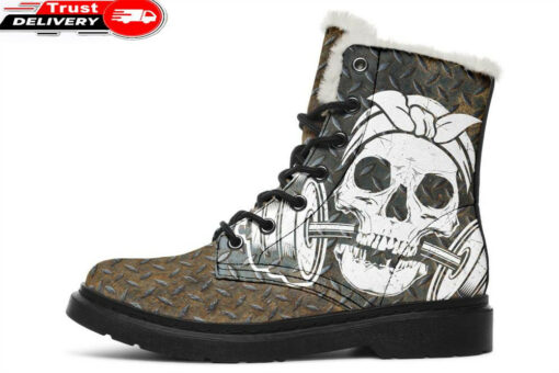 steel diamond skull weights faux fur leather boots