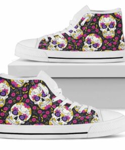sugar skull floral pattern unisex high top canvas shoes