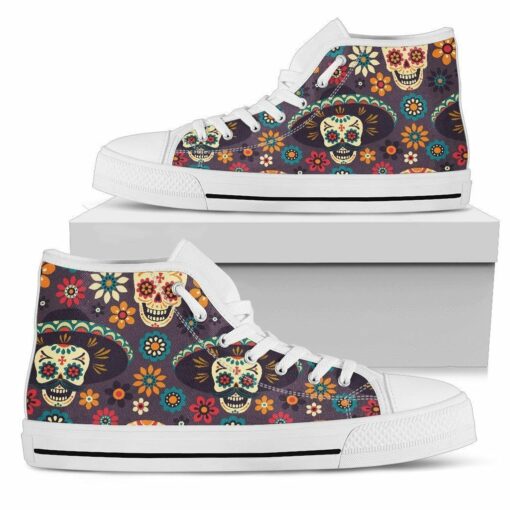 sugar skull maxican pattern unisex high top canvas shoes