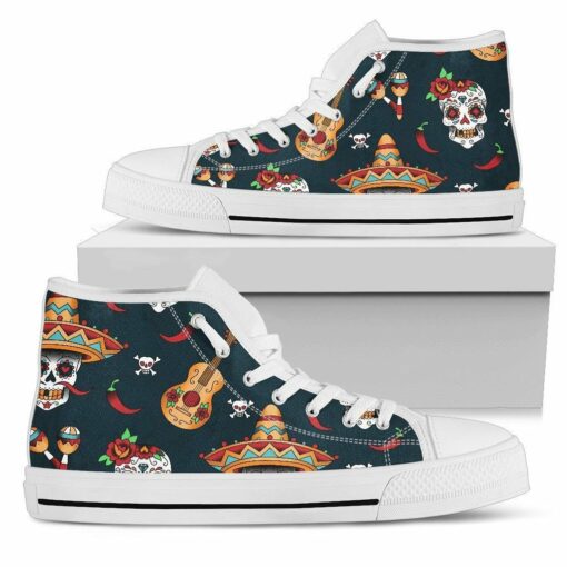 sugar skull mexican unisex high top canvas shoes