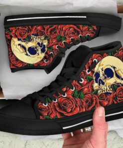 sugar skull rose evil unisex high top canvas shoes