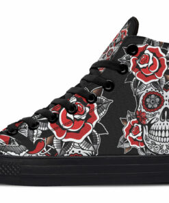 sugar skull with red roses high top canvas shoes