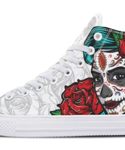 sugar skull woman red rose high top canvas shoes