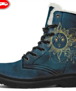 sun and moon tattoo faux fur leather boots