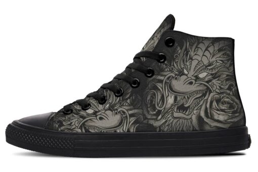tattoo dragon and rose high top canvas shoes