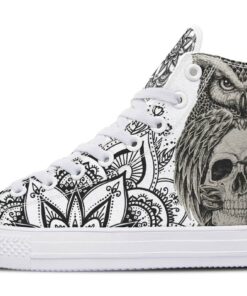 tattoo owl and skull high top canvas shoes