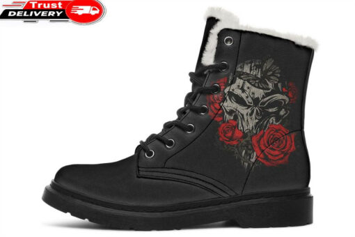tattoo punisher faux fur leather boots 1
