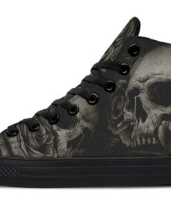 tattoo skull and rose high top canvas shoes