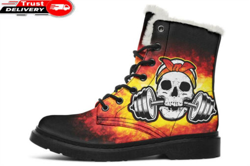 the rage lady gym skull faux fur leather boots