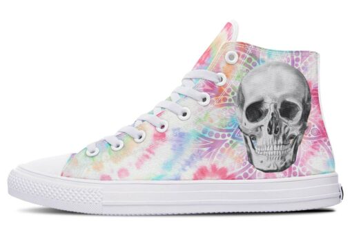 tie dye skull and mandala high top canvas shoes