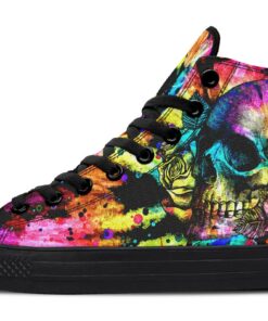 tie dye skull and rose high top canvas shoes
