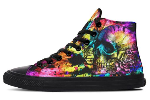 tie dye skull and rose high top canvas shoes
