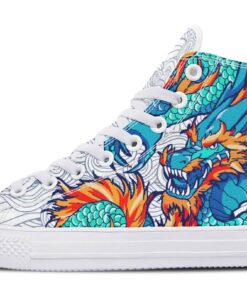 turquoise japanese dragon high top canvas shoes