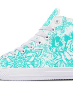 turquoise skull art high top canvas shoes