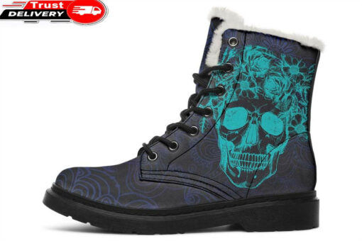 turquoise sugar skull faux fur leather boots
