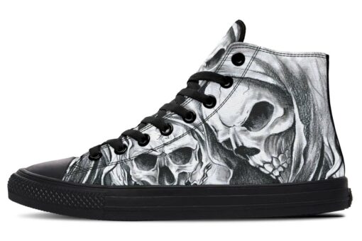 two skull art high top canvas shoes