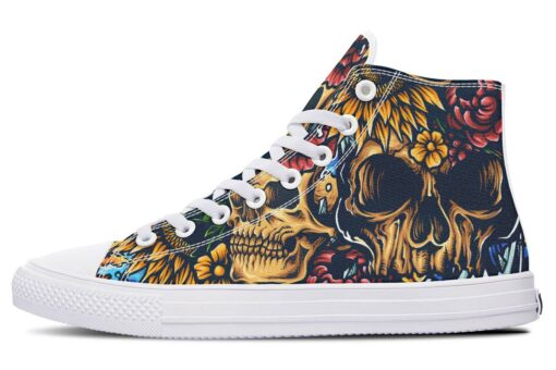 two skull tattoo high top canvas shoes