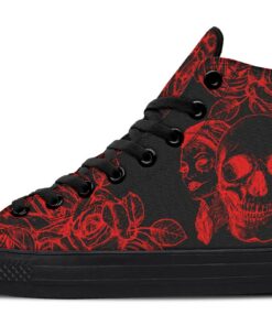 two woman and a skull high top canvas shoes