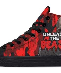 unleash the beast red camo high top canvas shoes