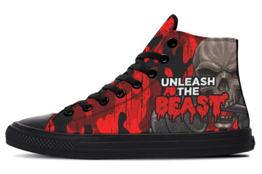 unleash the beast red camo high top canvas shoes