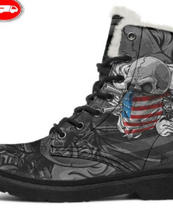 usa outlaw skull faux fur leather boots