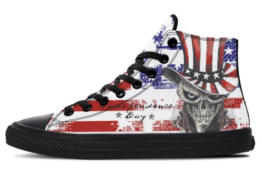 usa skull with hat high top canvas shoes