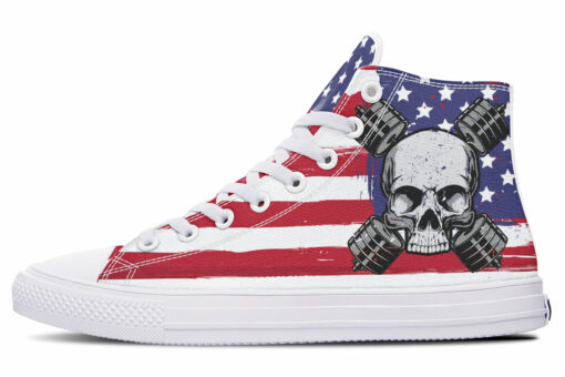 usa weight trainer skull high top canvas shoes